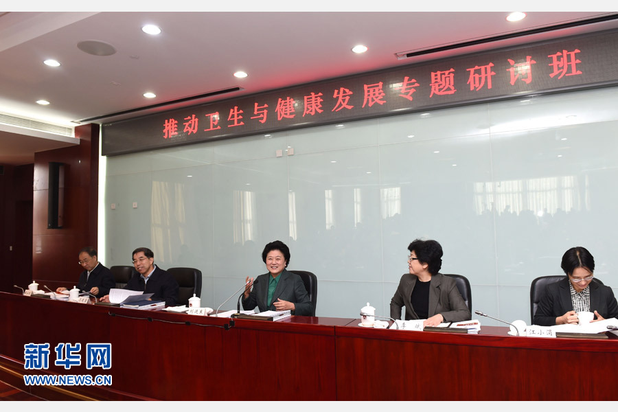 11月14日，中央組織部、國(guó)家衛(wèi)生計(jì)生委、國(guó)家行政學(xué)院聯(lián)合舉辦的省部級(jí)干部“推動(dòng)衛(wèi)生與健康發(fā)展”專題研討班在北京舉行。中共中央政治局委員、國(guó)務(wù)院副總理劉延?xùn)|出席開班式并講話。新華社記者 饒愛民 攝