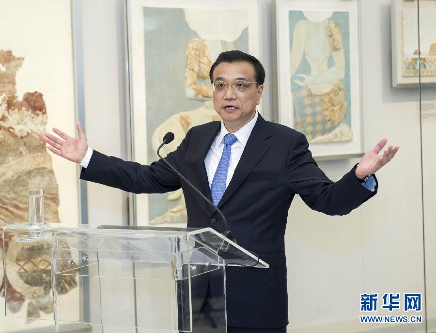 6月21日，國務(wù)院總理李克強(qiáng)與希臘總理薩馬拉斯共同出席希臘伊拉克利翁博物館新館開館儀式并發(fā)表講話。 新華社記者 王曄 攝
