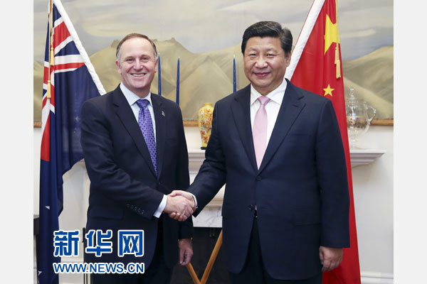 11月20日，國家主席習(xí)近平在惠靈頓同新西蘭總理約翰·基舉行會(huì)談。 新華社記者 姚大偉 攝