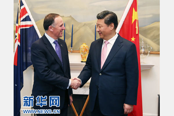 11月20日，中國國家主席習(xí)近平在惠靈頓同新西蘭總理約翰·基舉行會(huì)談。 新華社記者 馬占成 攝