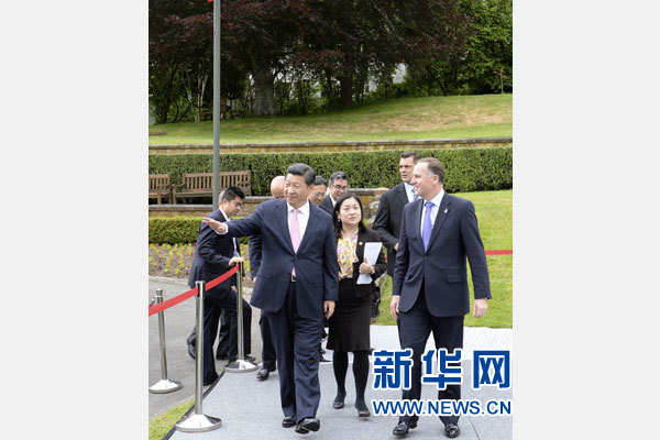 11月20日，中國國家主席習(xí)近平在惠靈頓同新西蘭總理約翰·基舉行會(huì)談。 新華社記者 李學(xué)仁 攝