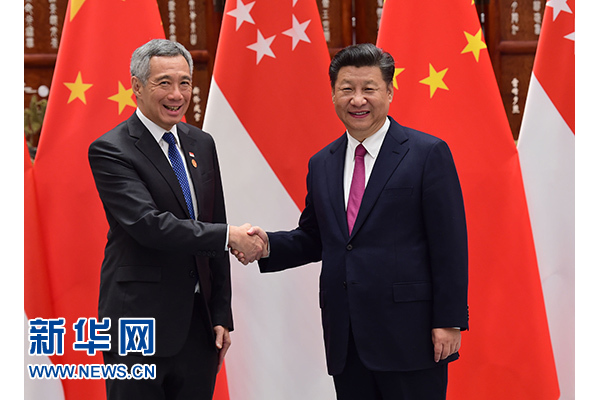 9月2日，國家主席習(xí)近平在杭州會見新加坡總理李顯龍。新華社記者張鐸攝