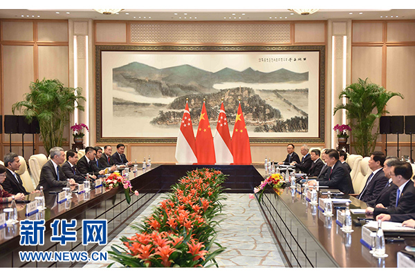 9月2日，國家主席習(xí)近平在杭州會見新加坡總理李顯龍。新華社記者張鐸攝