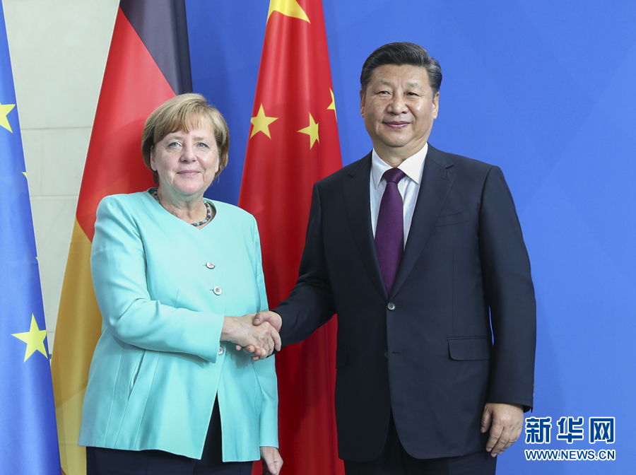 7月5日，國(guó)家主席習(xí)近平在柏林同德國(guó)總理默克爾舉行會(huì)談。新華社記者謝環(huán)馳攝
