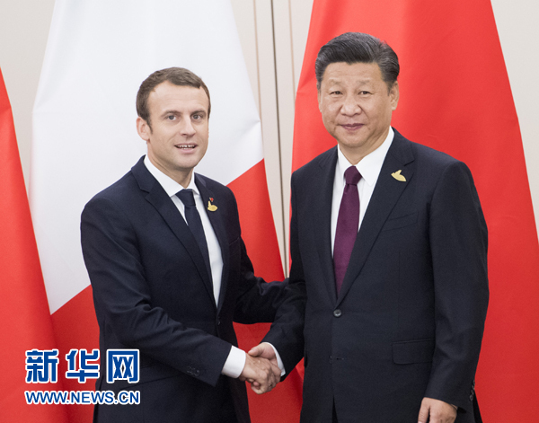7月8日，國家主席習(xí)近平在漢堡會見法國總統(tǒng)馬克龍。新華社記者 李學(xué)仁 攝