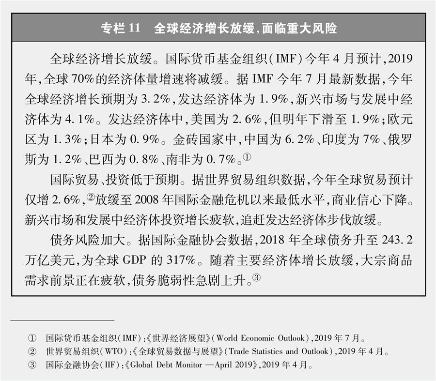 （圖表）[新時(shí)代的中國與世界白皮書]專欄11 全球經(jīng)濟(jì)增長放緩，面臨重大風(fēng)險(xiǎn)