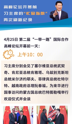 高峰論壇開幕前，習主席的“忙碌指數”再次刷新紀錄